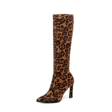 Fashion Women Leopard Print  Furry Stiletto  Winter Boots